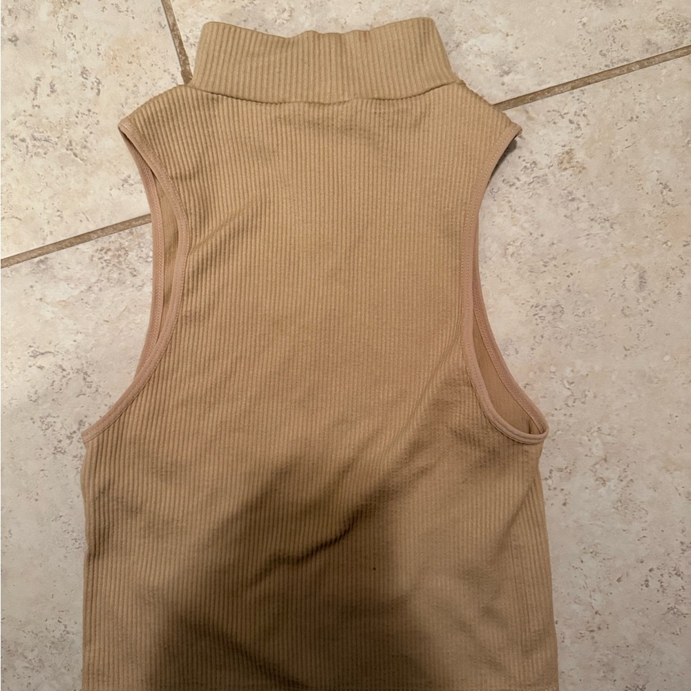 Zara Tan Seamless Mock Neck Tank Top M-L